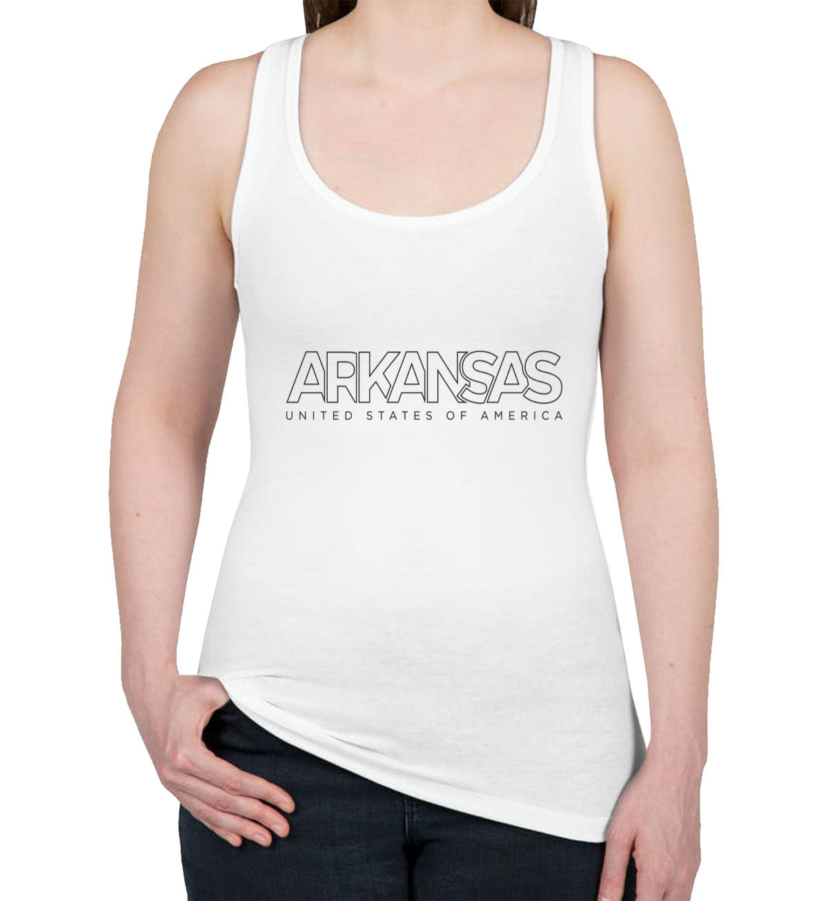 Arkansas Outline Typography Women's Racerback Tank Top