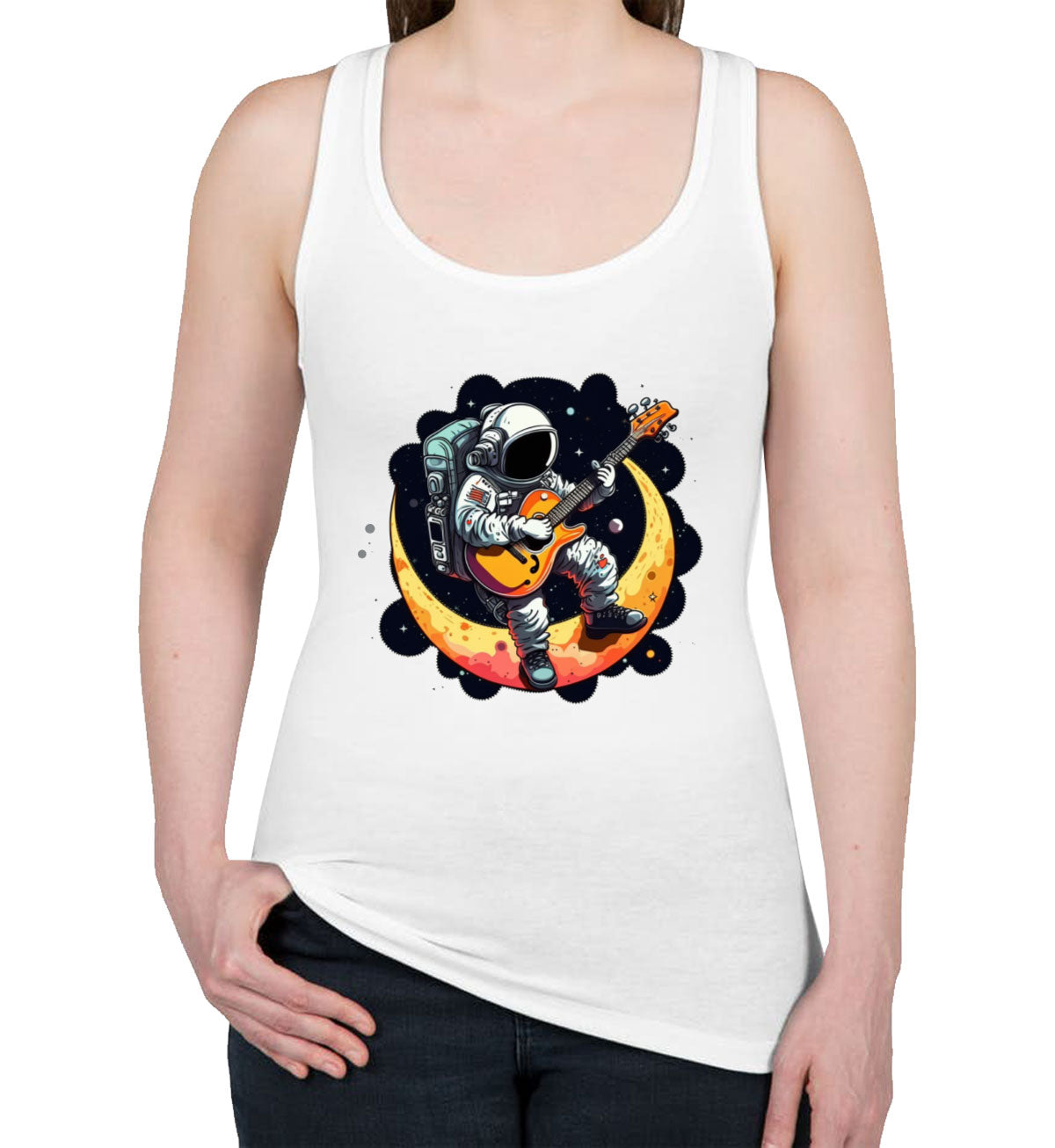 Astronaut Playing Guitar Women's Racerback Tank Top