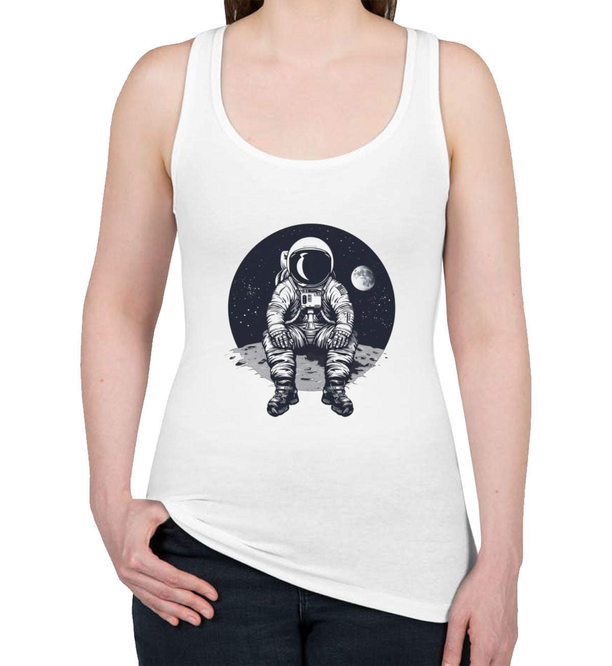 Astronaut Sitting On Moon Women's Racerback Tank Top