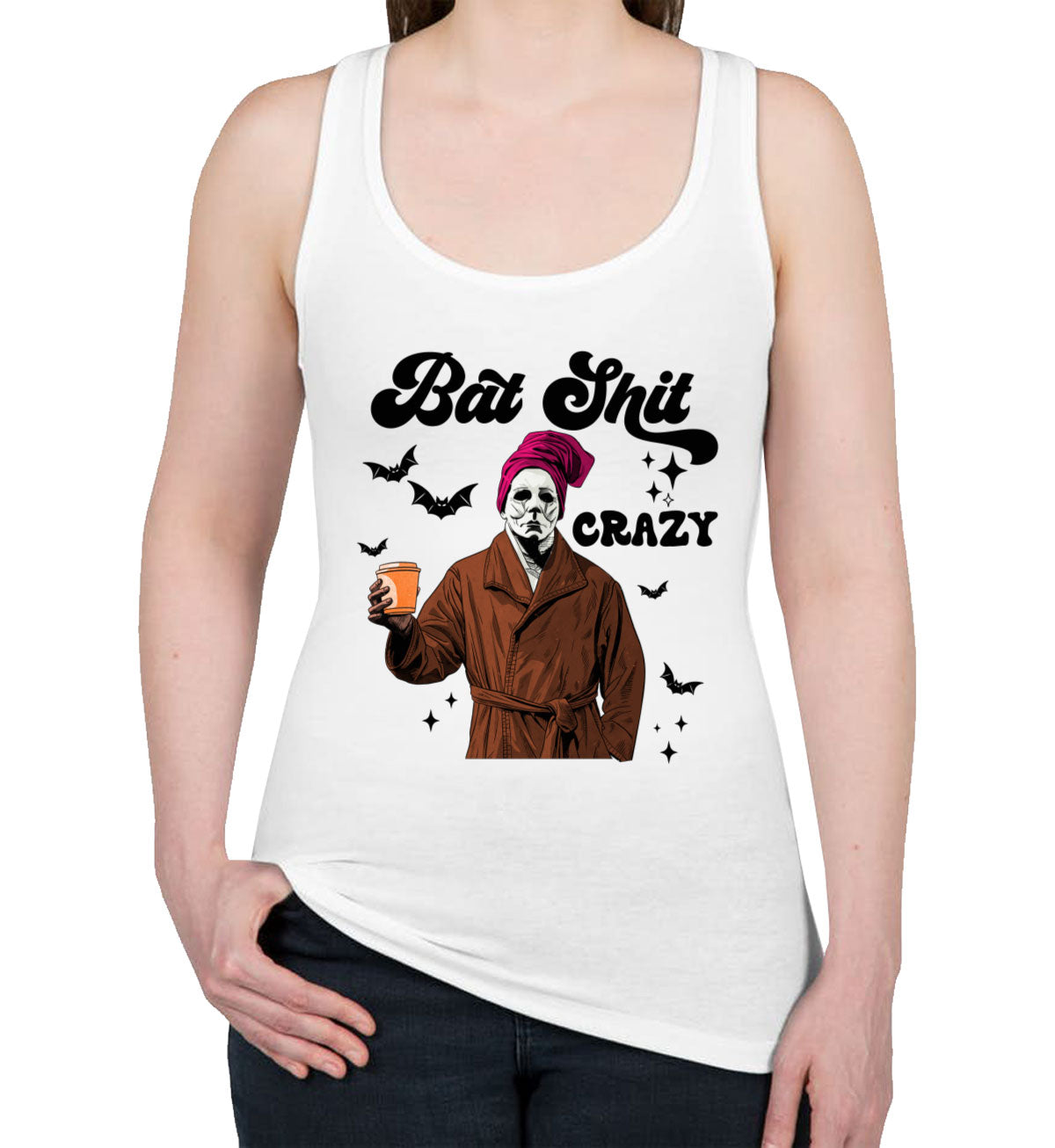 Bat Shit Crazy Myers Halloween Women's Racerback Tank Top