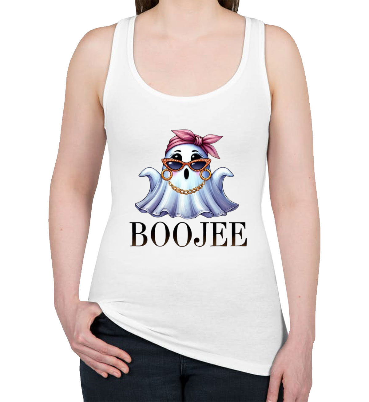 Boo Jee Cute Ghost Halloween Women's Racerback Tank Top