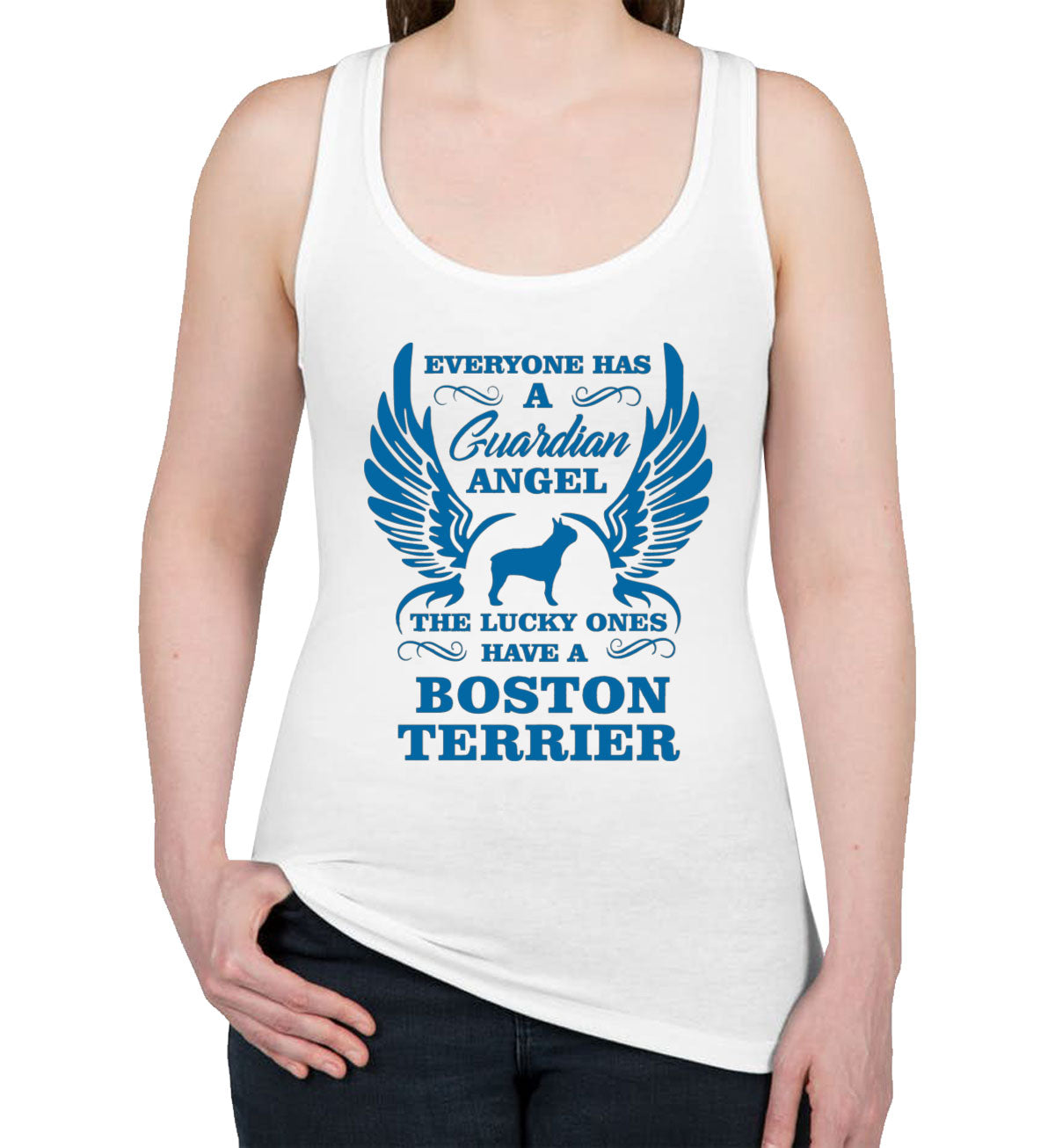 Boston Terrier Guardian Angel Dog Women's Racerback Tank Top