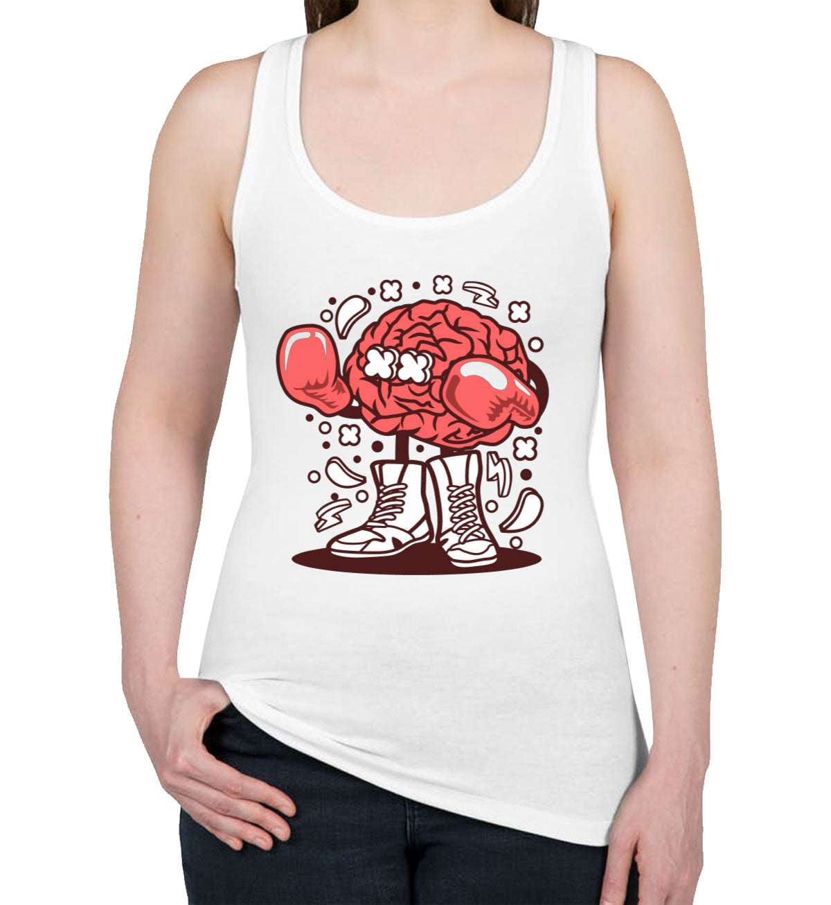 Boxer Brain Cartoon Women's Racerback Tank Top