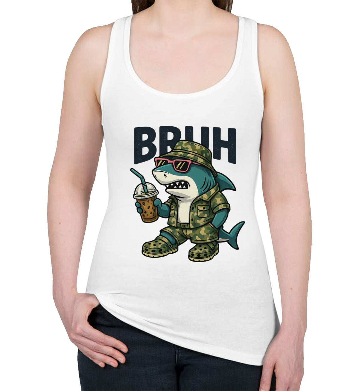 Camo Shark Bruh Hunting Women's Racerback Tank Top