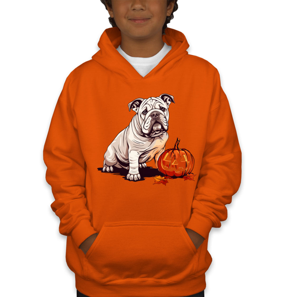 Bulldog With Halloween Pumpkin Youth Hoodie