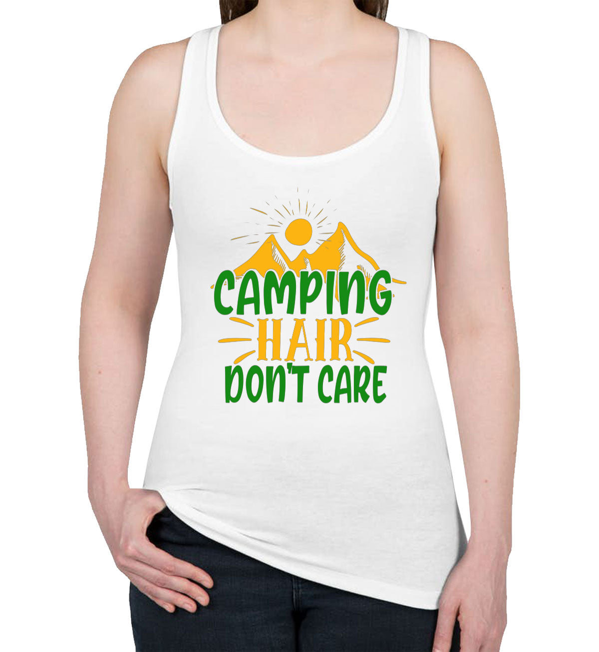 Camping Hair Don't Care Women's Racerback Tank Top