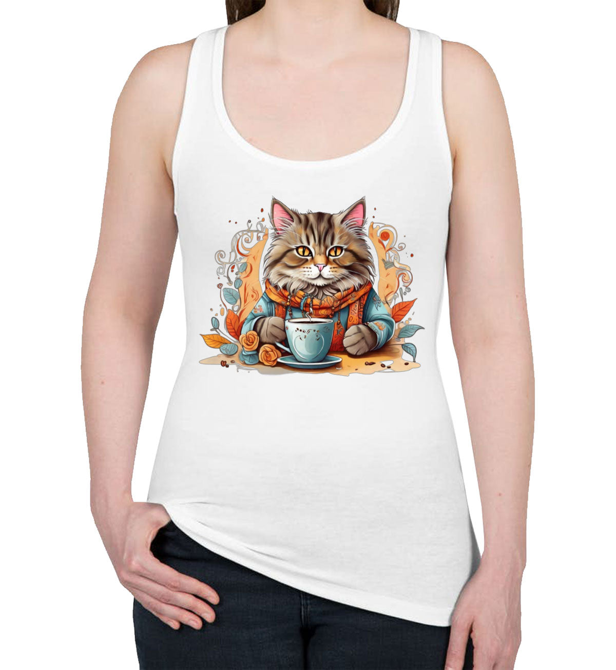 Cat Coffee Lover Women's Racerback Tank Top