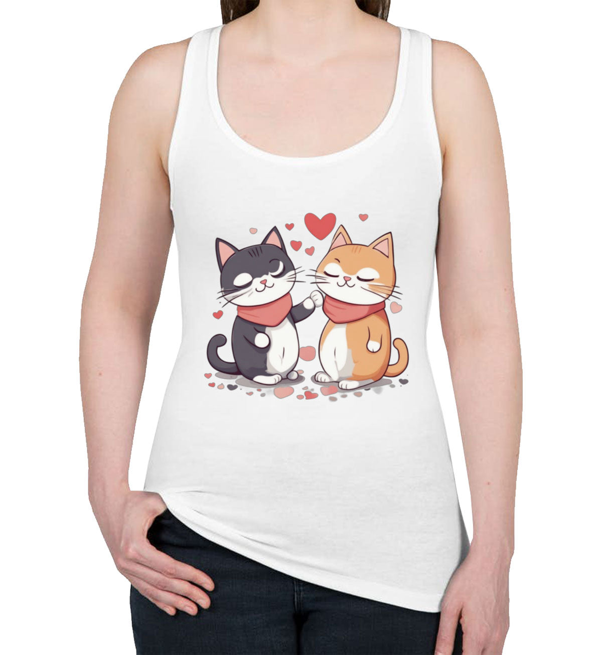 Cute Cat Couples Valentine's Day Women's Racerback Tank Top