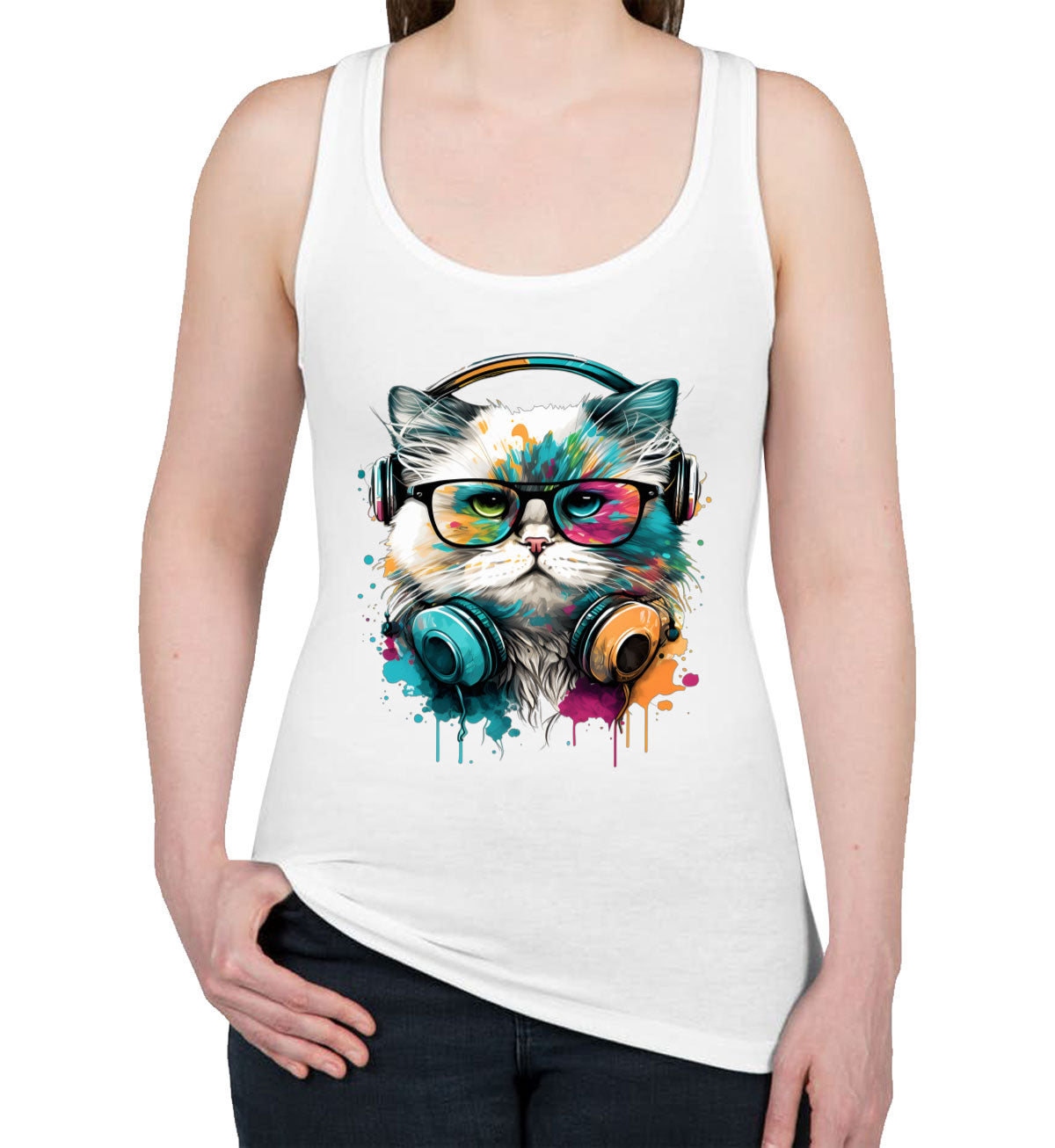 Cat Wearing Glasses Women's Racerback Tank Top
