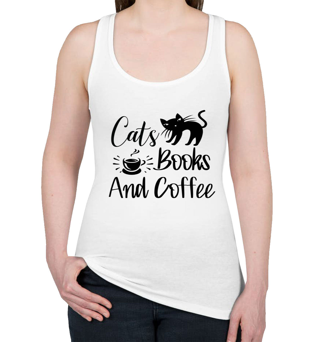 Cats Books And Coffee Women's Racerback Tank Top