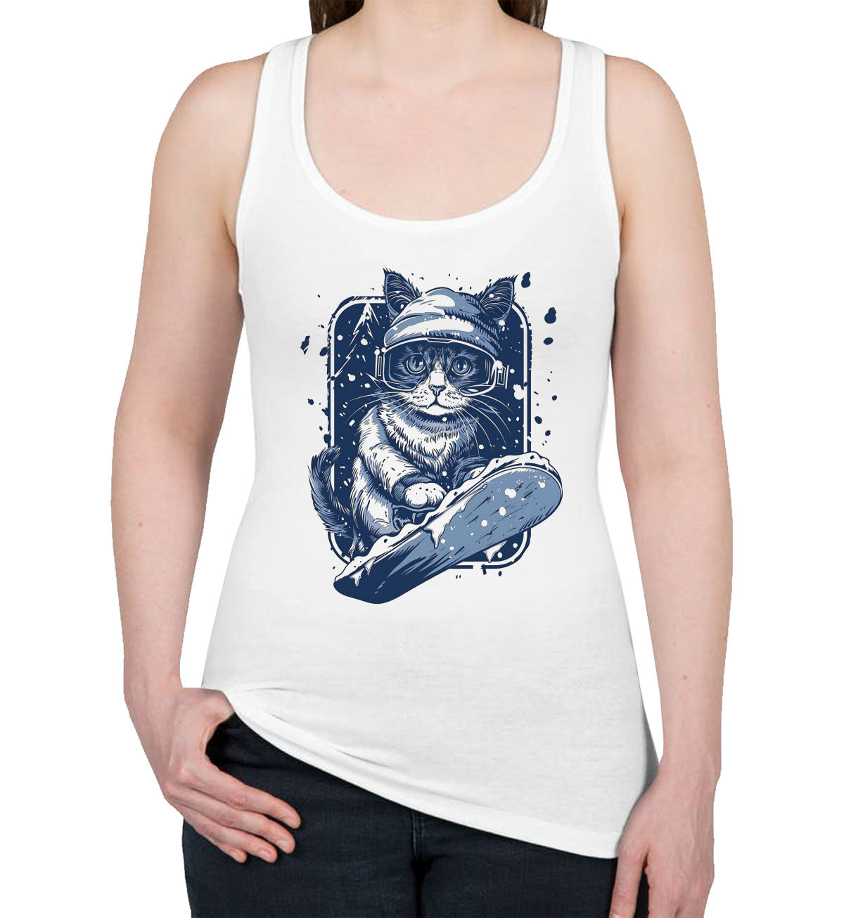 Snowboarding Cat Women's Racerback Tank Top