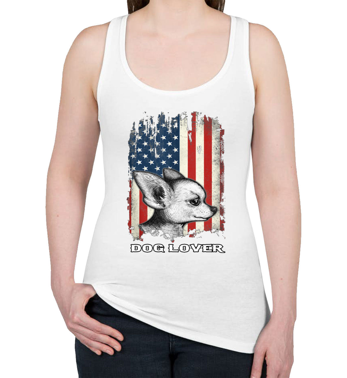 Chihuahua Dog Lover With American Flag Women's Racerback Tank Top