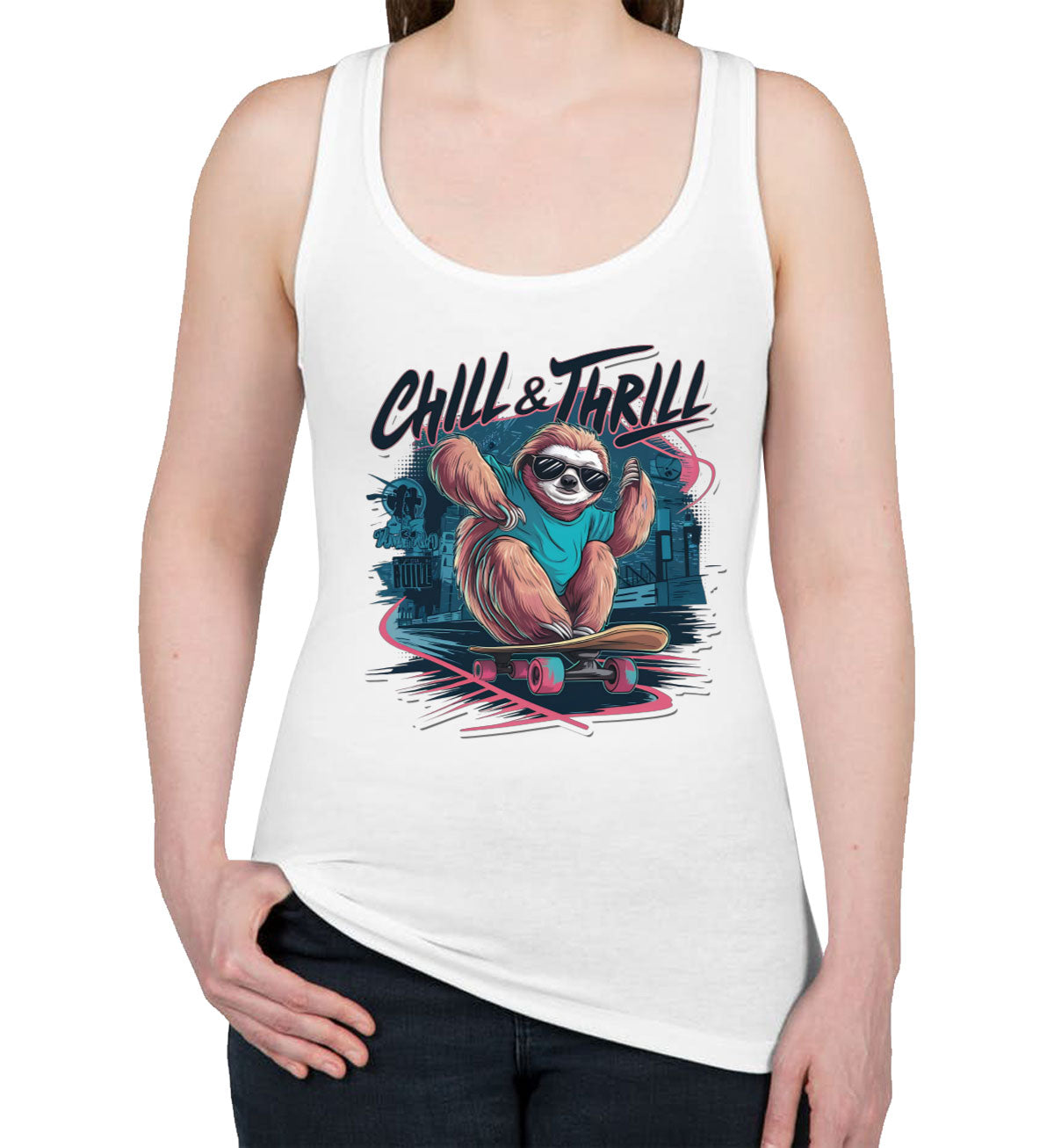 Chill And Thrill Sloth Women's Racerback Tank Top