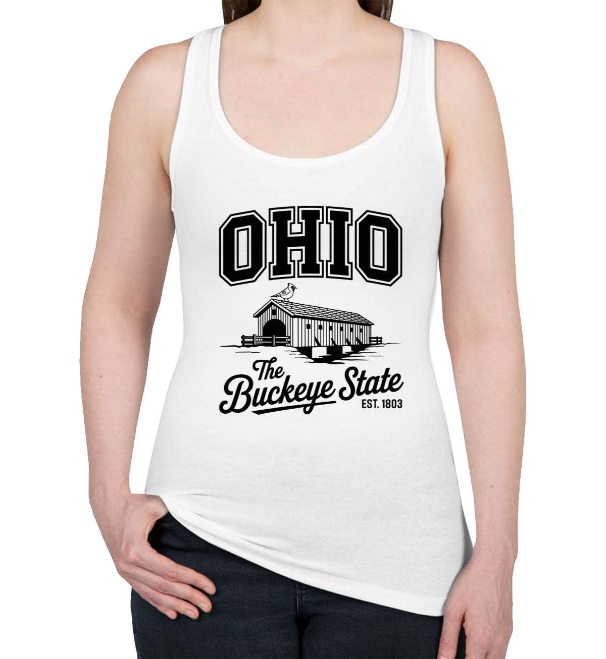 Ohio Cityscape Illustration The Buckeye State Women's Racerback Tank Top