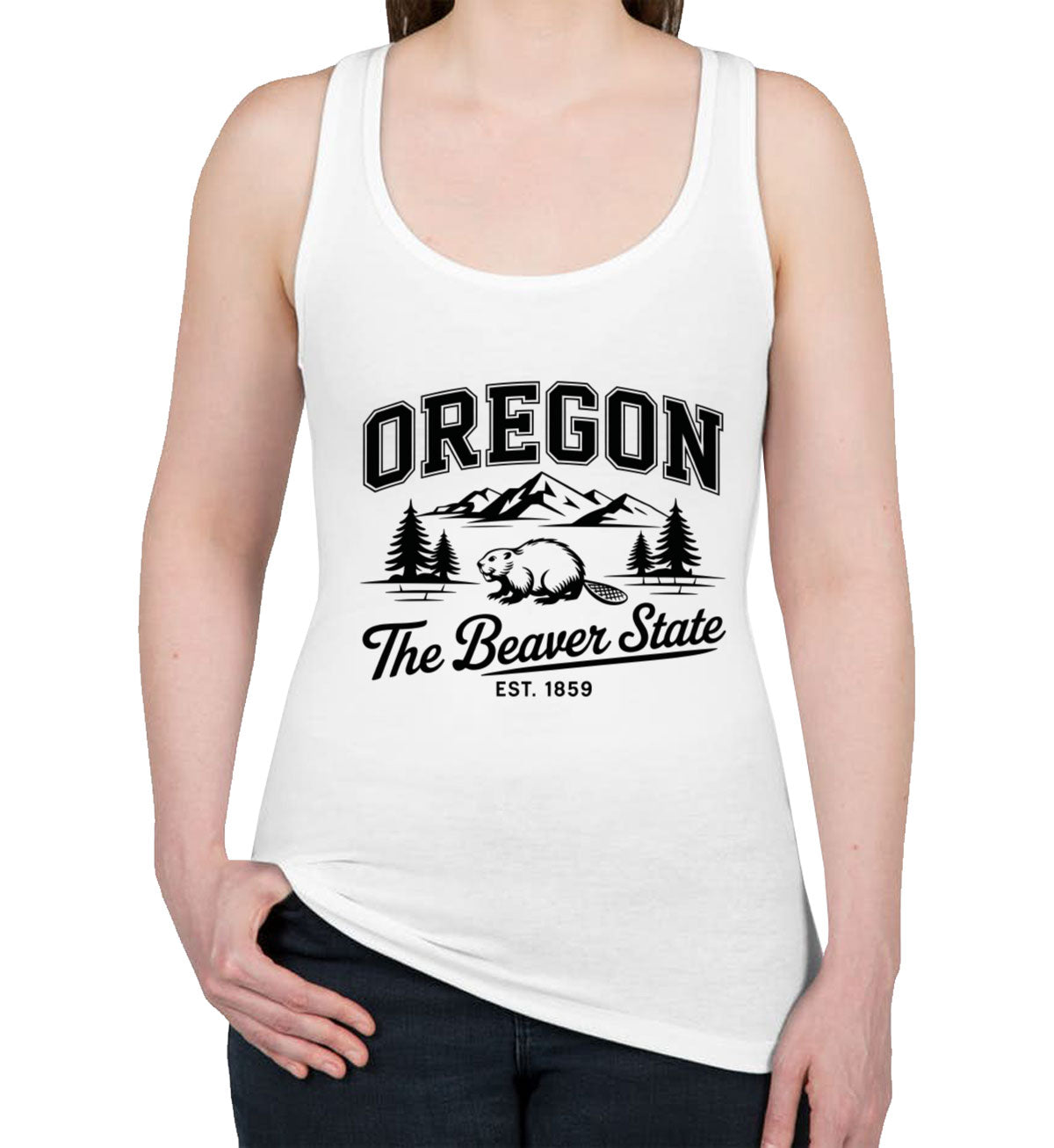 Oregon Cityscape Illustration The Beaver State Women's Racerback Tank Top