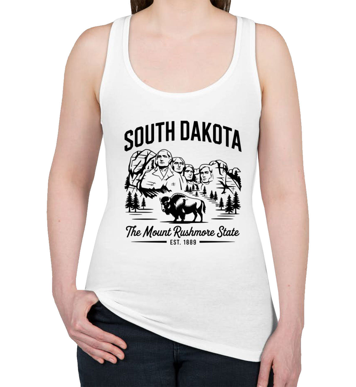 South Dakota Cityscape Illustration The Mount Rushmore State Women's Racerback Tank Top