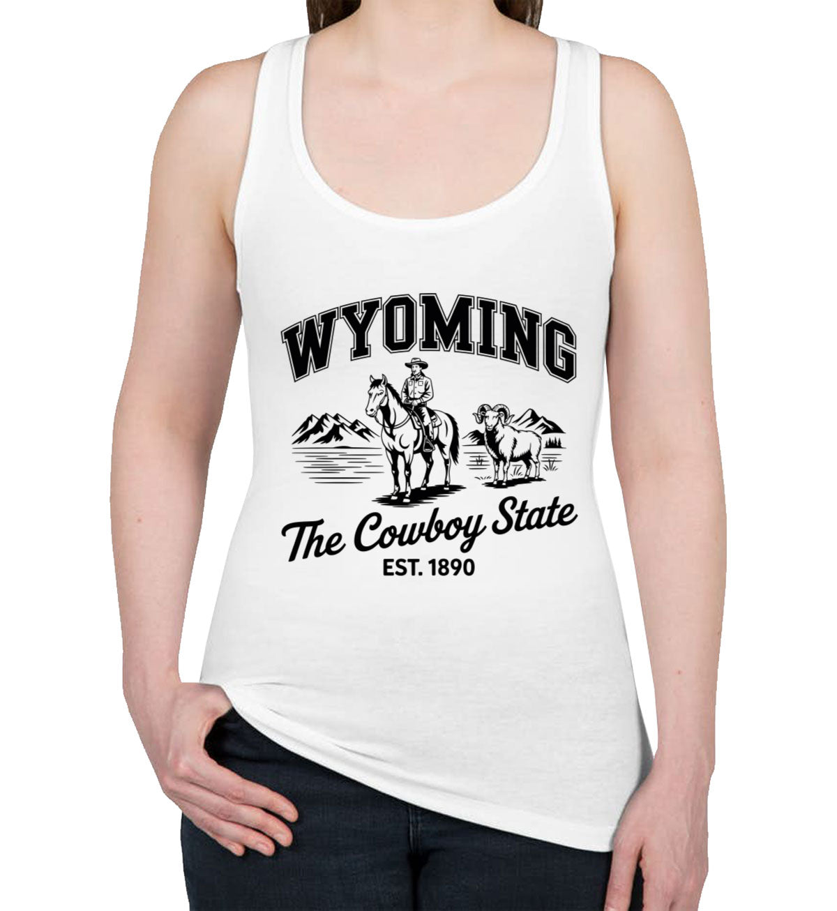 Wyoming Cityscape Illustration The Cowboy State Women's Racerback Tank Top