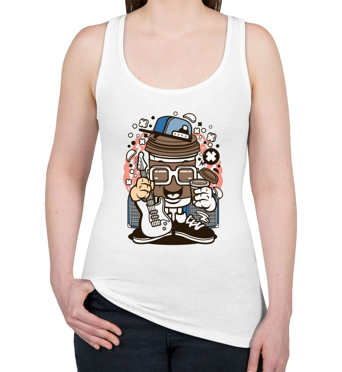 Coffee Cup Rock Cartoon Women's Racerback Tank Top