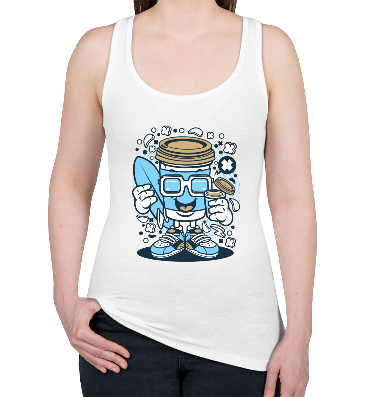 Coffee Cup Surfing Women's Racerback Tank Top