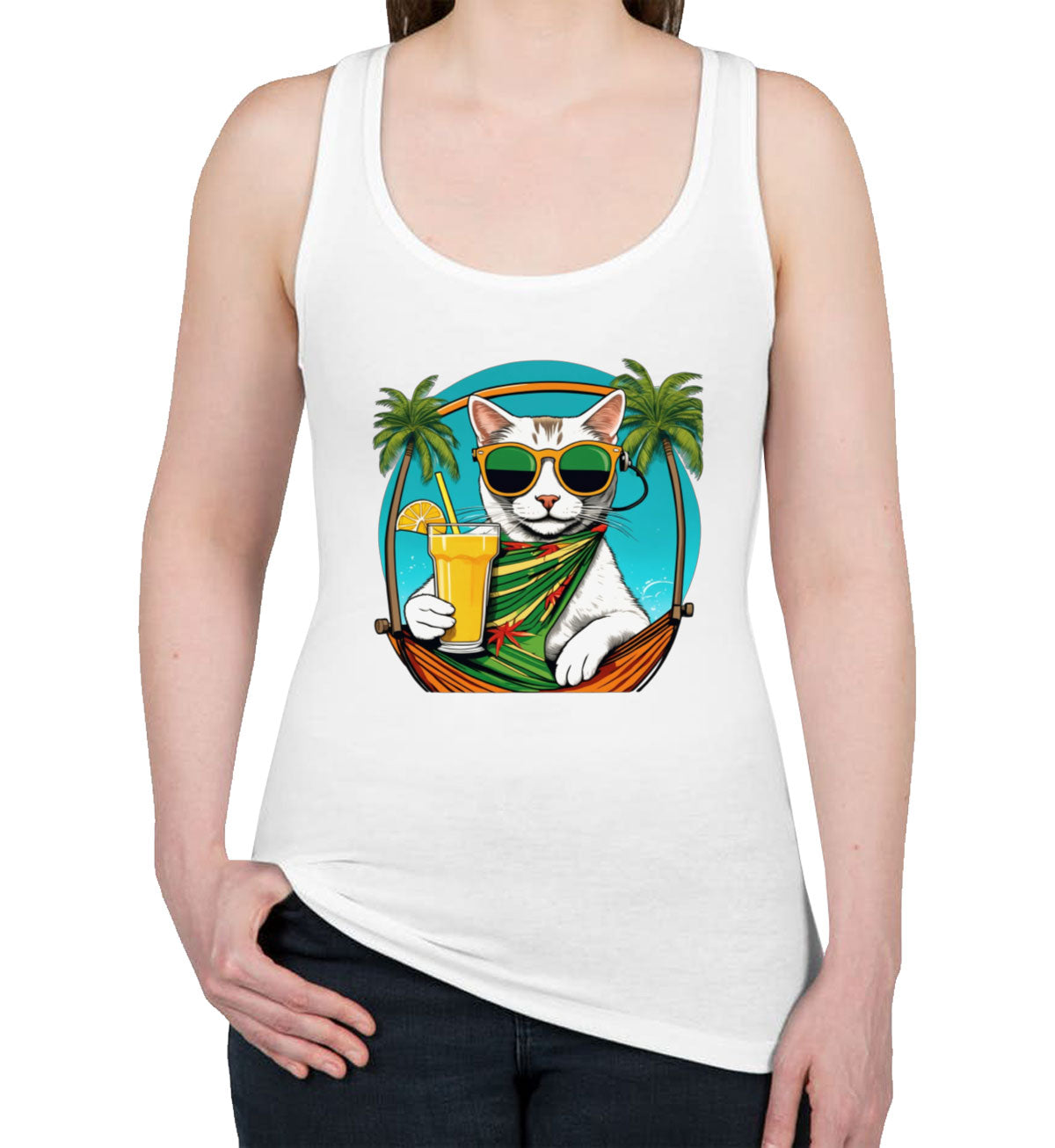 Cool Cat With Sunglasses Women's Racerback Tank Top