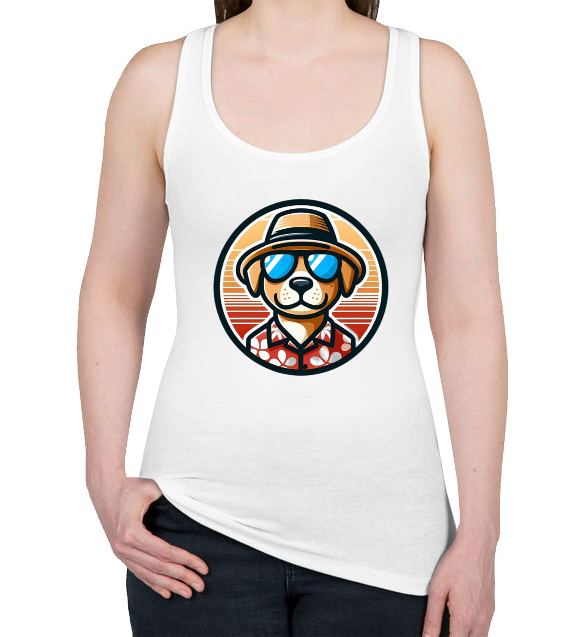 Cool Dog With Hat And Sunglasses Women's Racerback Tank Top