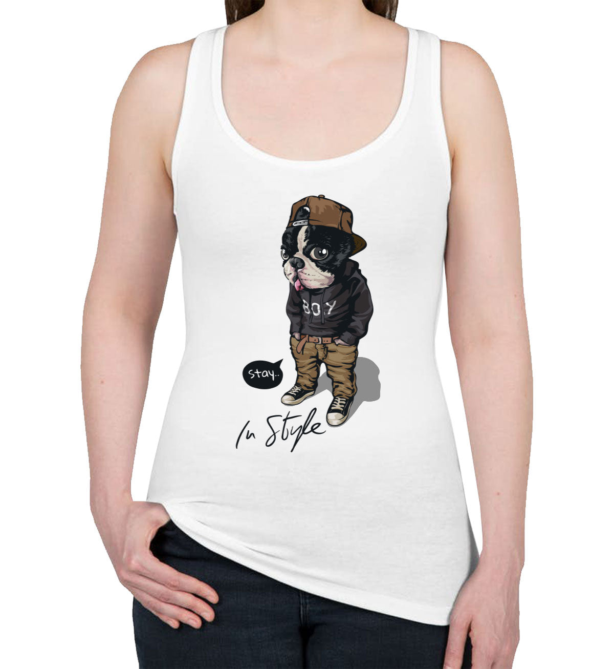 Cool Pug Boy Stay In Style Women's Racerback Tank Top