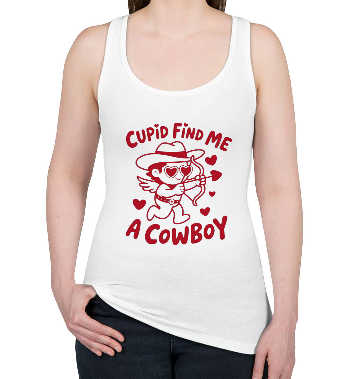 Cupid Find Me A Cowboy Valentine's Day Women's Racerback Tank Top