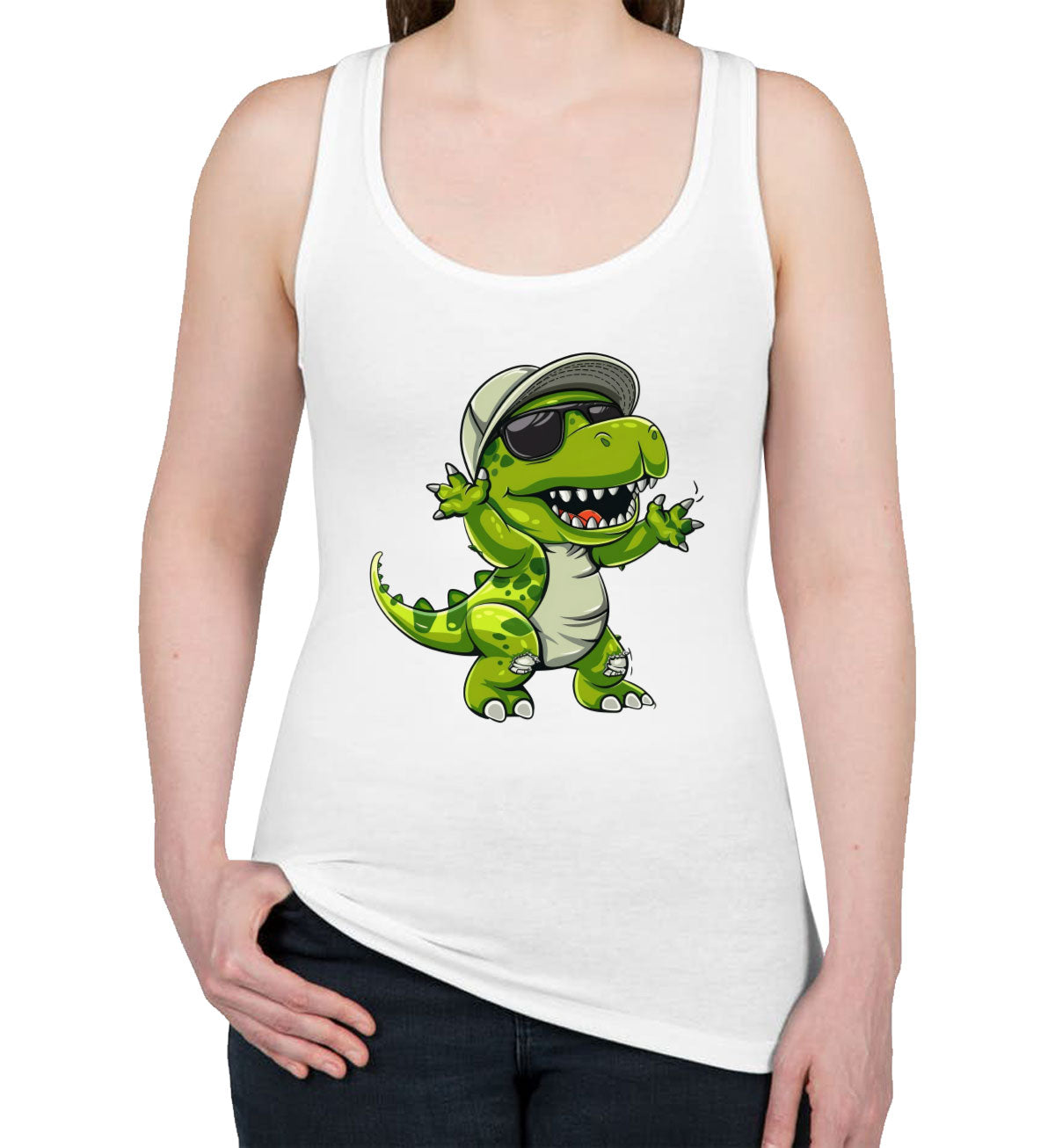 Dabbing Dinosaur Women's Racerback Tank Top