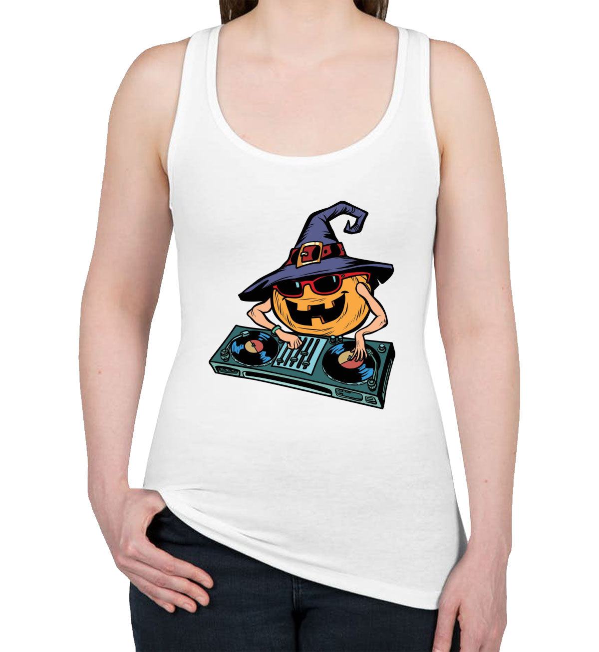 DJ Pumpkin Halloween Women's Racerback Tank Top