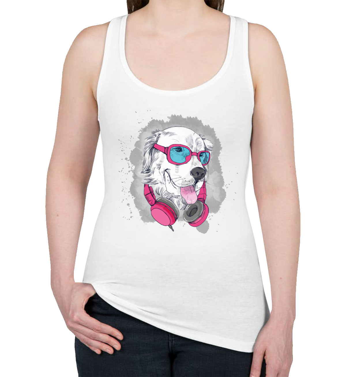 Cool Dog With Headphone Women's Racerback Tank Top