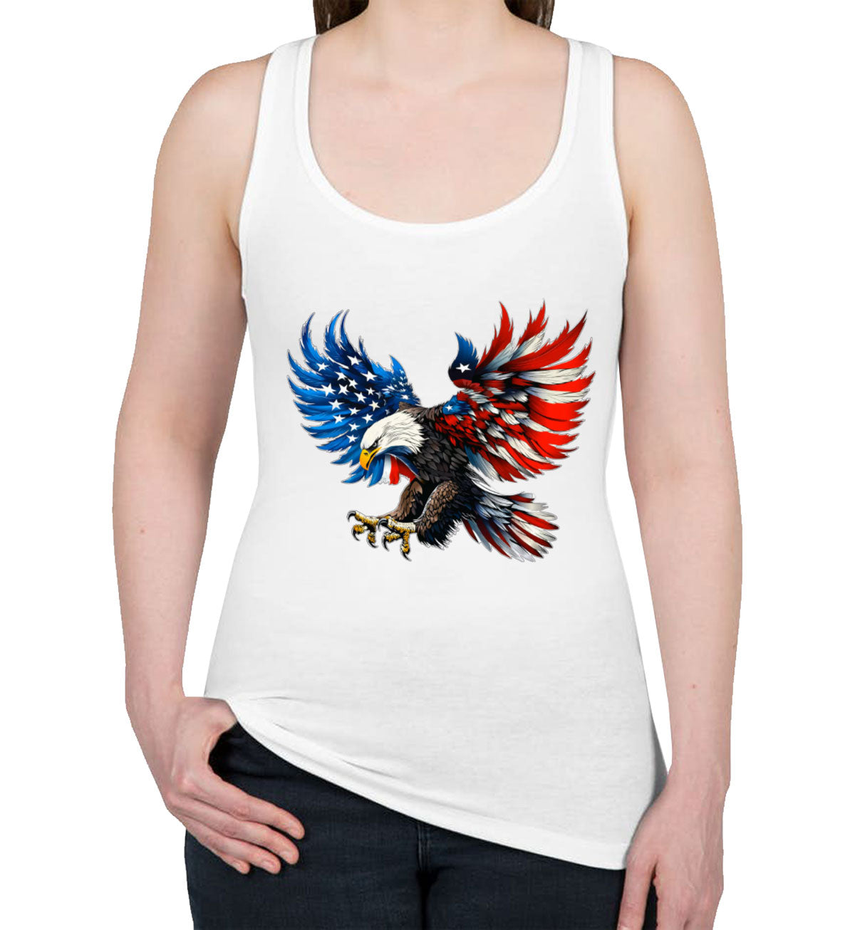 American Eagle Flag Independence Day Patriotic Women's Racerback Tank Top