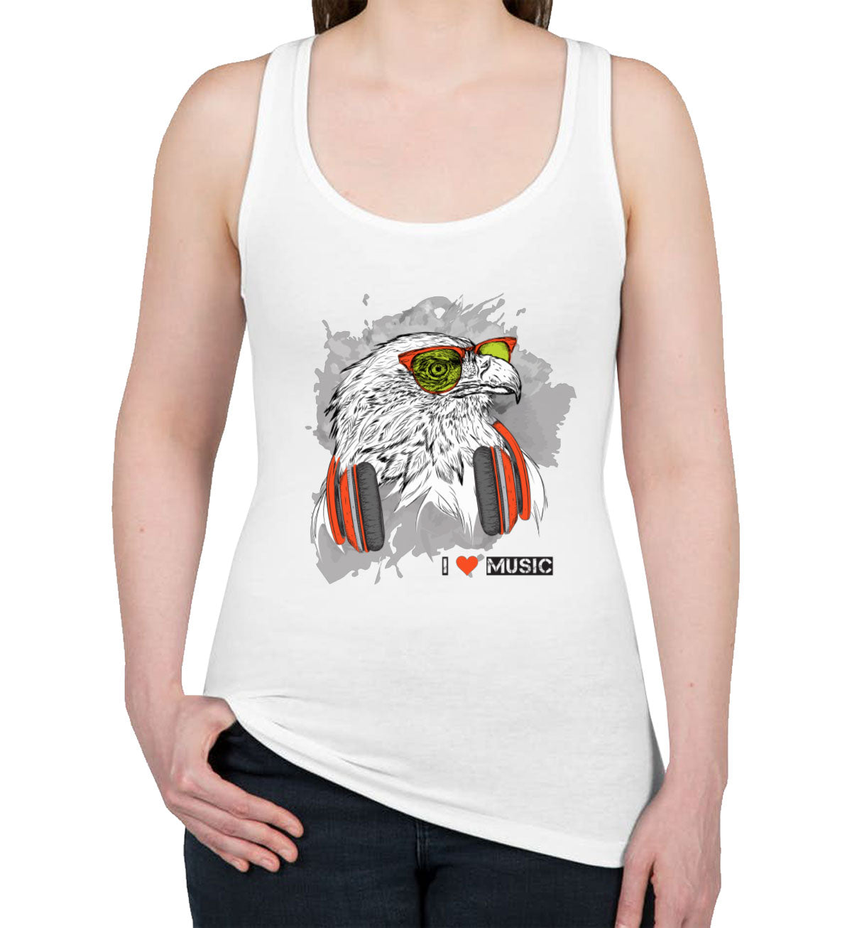 I Love Music Eagle With Headphones Women's Racerback Tank Top