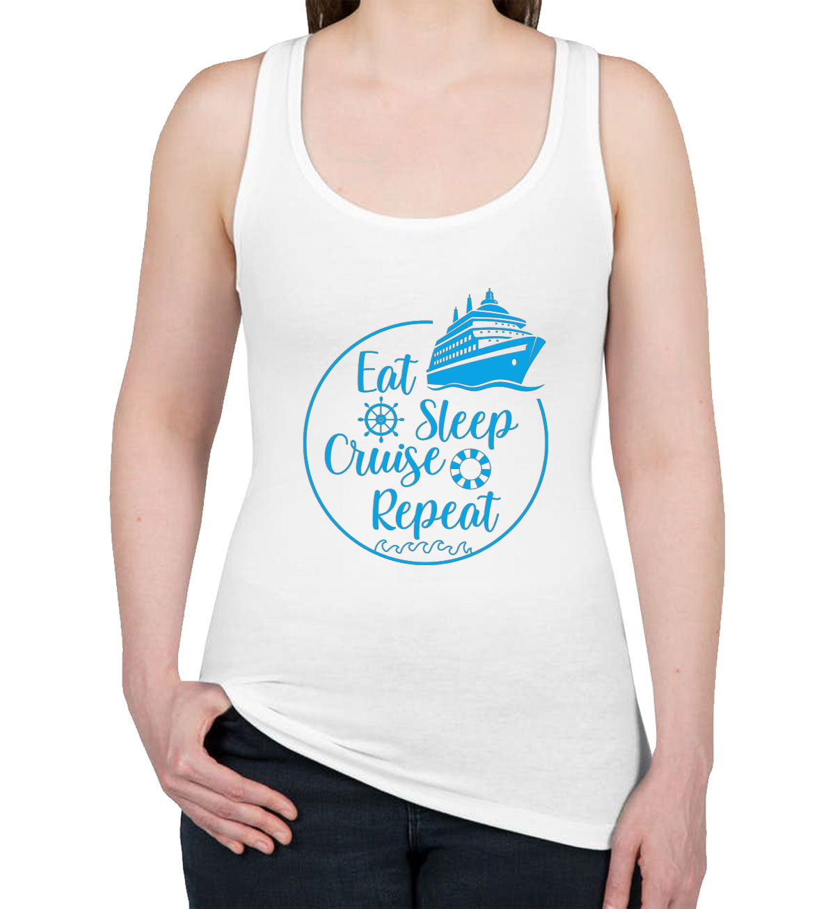 Eat Sleep Cruise Repeat Women's Racerback Tank Top