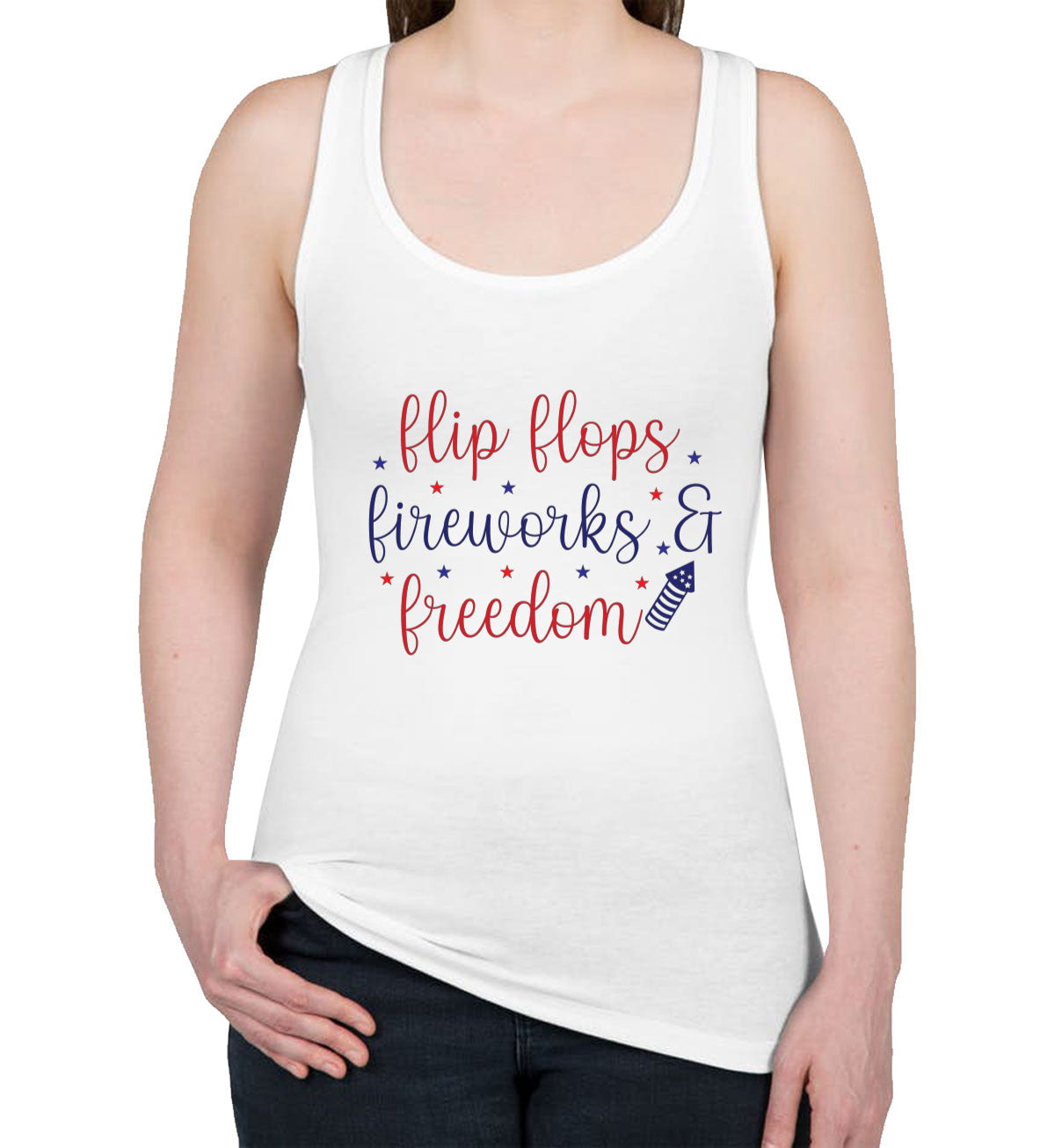 Flip Flops Fireworks And Freedom Patriotic Women's Racerback Tank Top