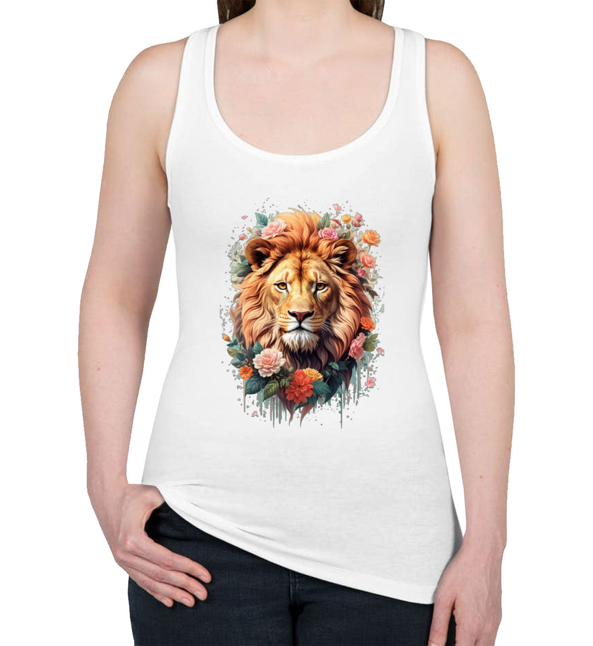 Lion With Floral Design Women's Racerback Tank Top