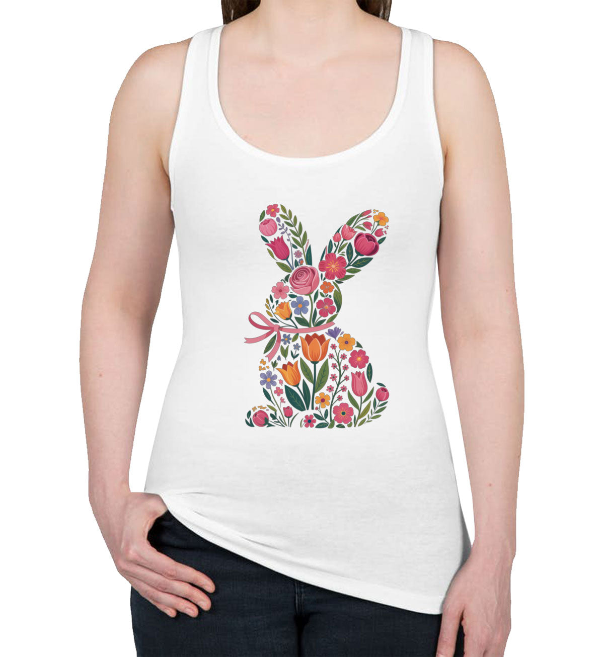 Floral Bunny Easter Women's Racerback Tank Top
