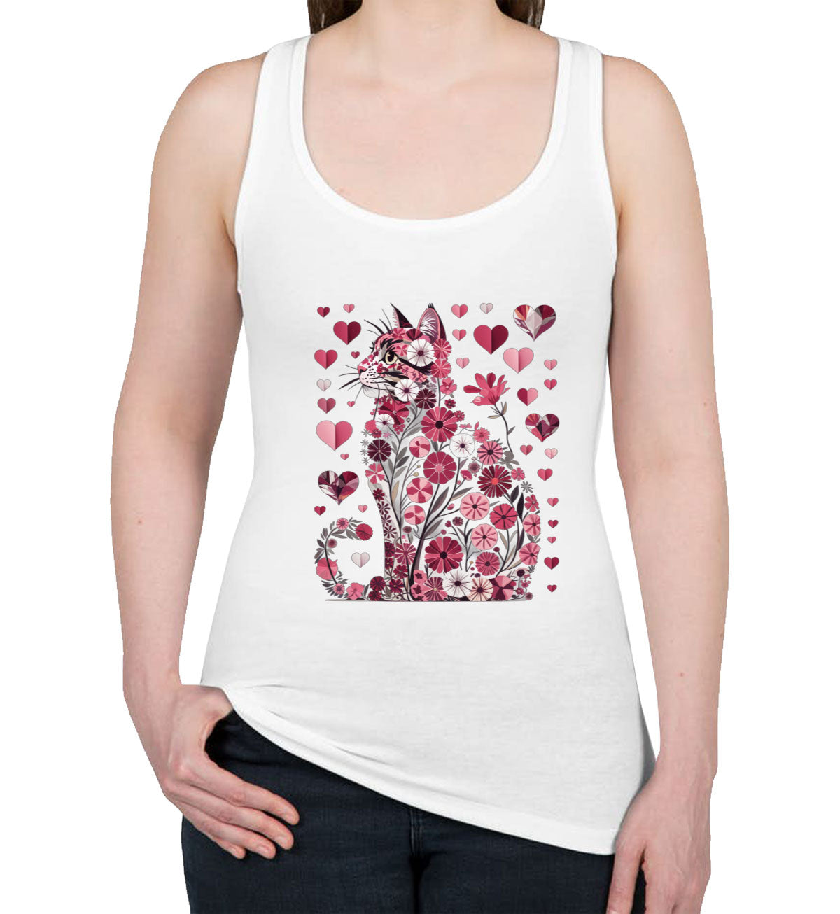 Floral Cat Valentine's Day Women's Racerback Tank Top