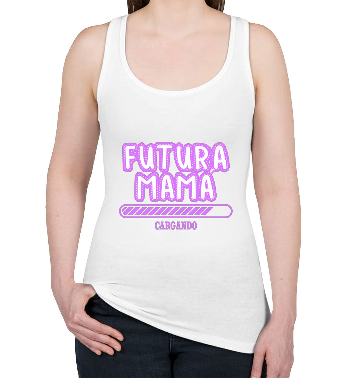 Futura Mamá Cargando Spanish Pregnancy Announcement Women's Racerback Tank Top