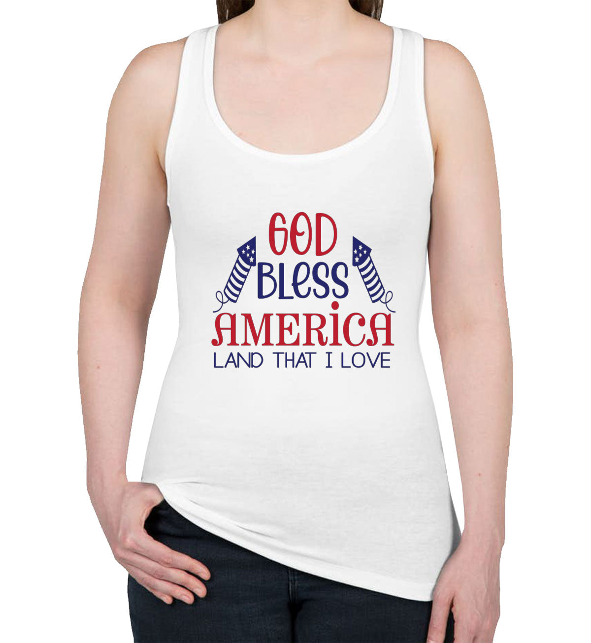 God Bless America Land That I Love Patriotic  Women's Racerback Tank Top