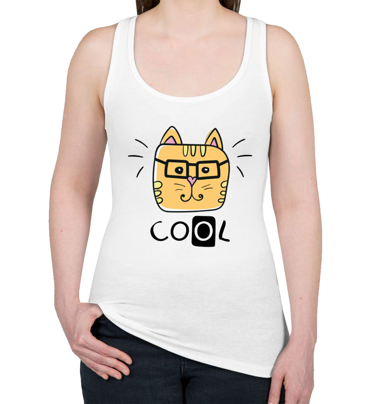 Handdrawing Cool Cat Women's Racerback Tank Top