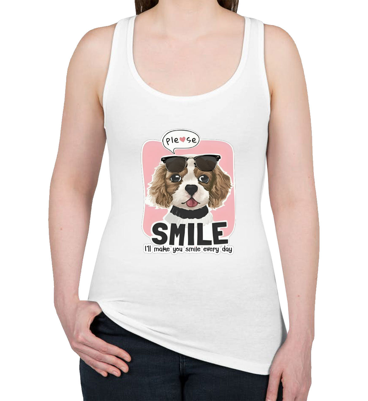 Please Smile Happy Dog Women's Racerback Tank Top