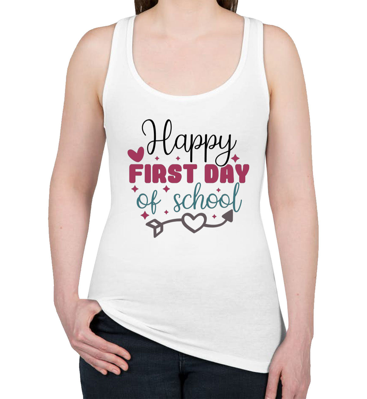 Happy First Day Of School Teacher Women's Racerback Tank Top