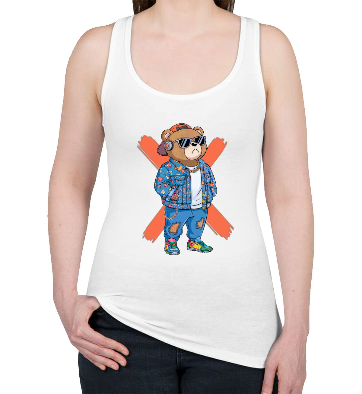 Hipster Teddy Bear Women's Racerback Tank Top