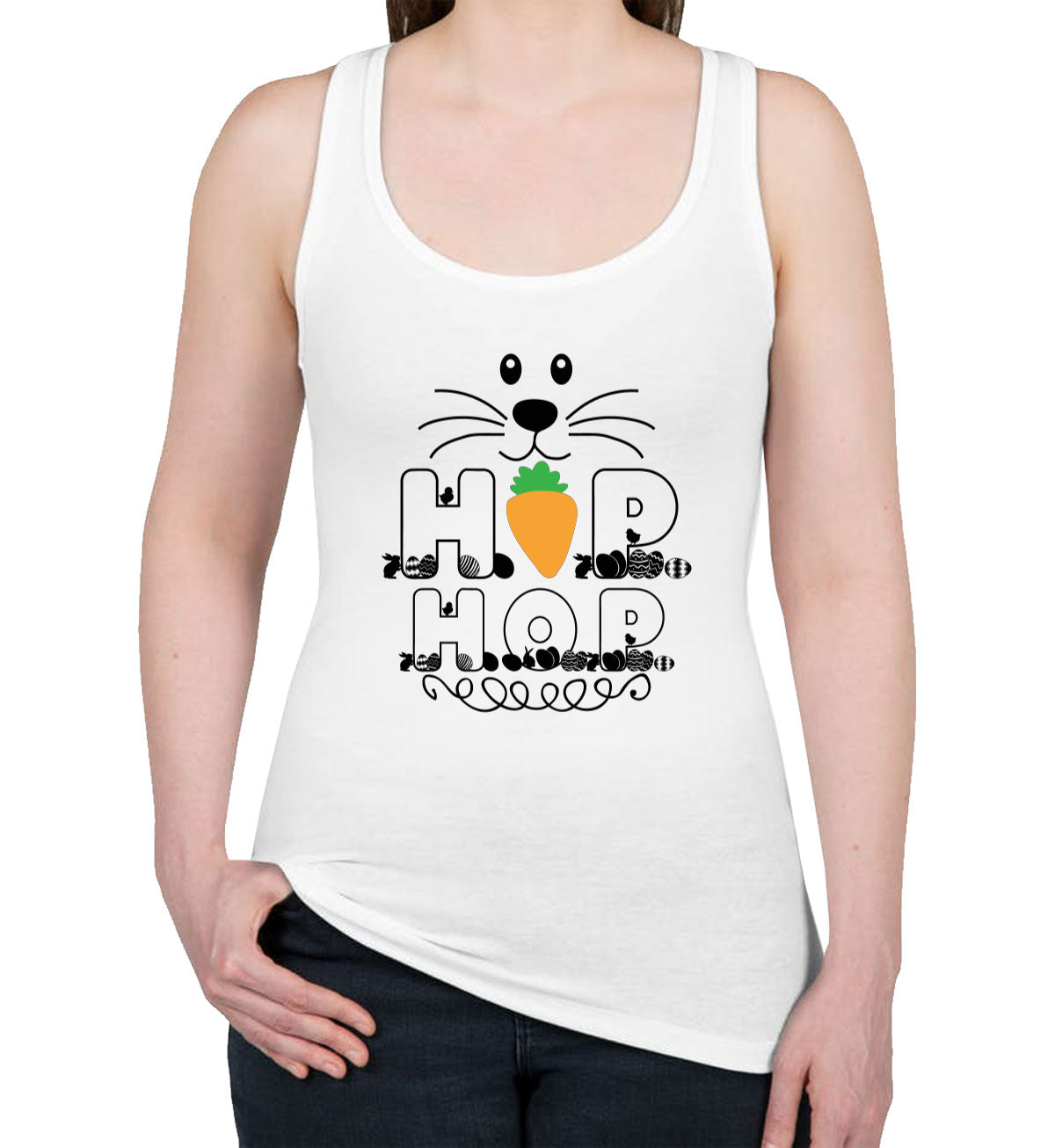 Hop Hop Bunny Easter Women's Racerback Tank Top