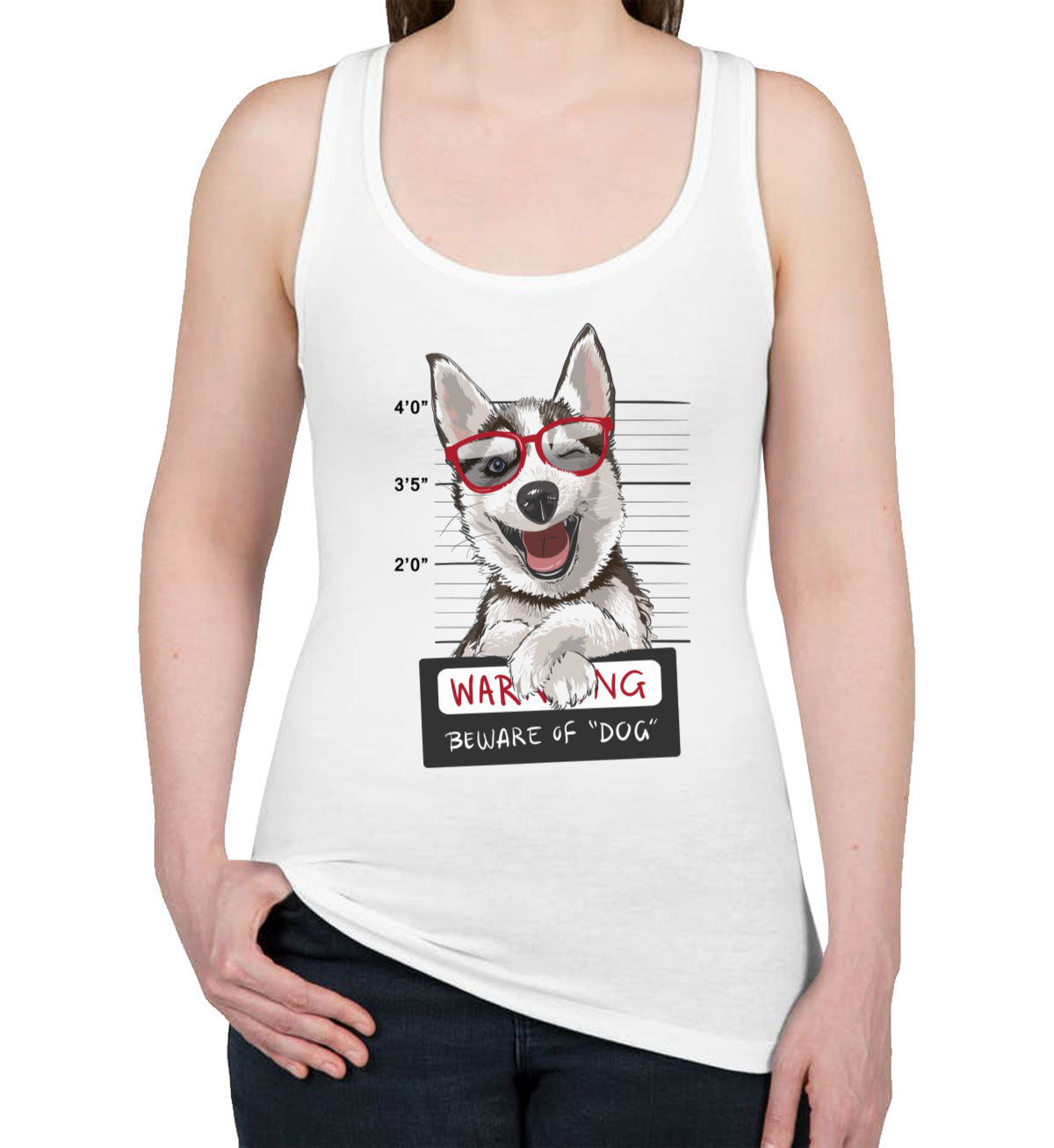 Happy Husky Dog Mugshot Women's Racerback Tank Top