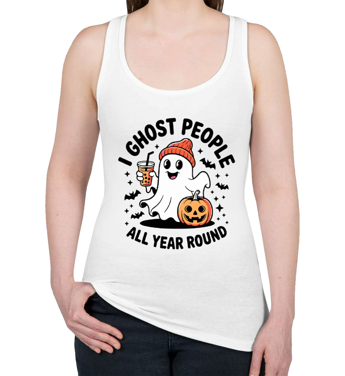 I Ghost People All Year Round Halloween Women's Racerback Tank Top