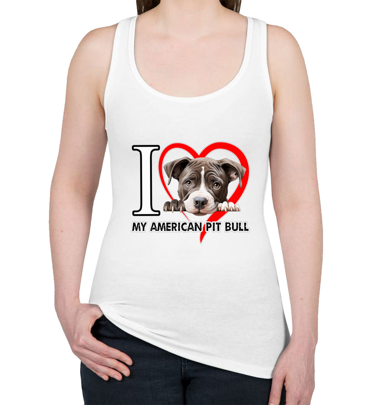 I Love My American Pitpull Dog Women's Racerback Tank Top