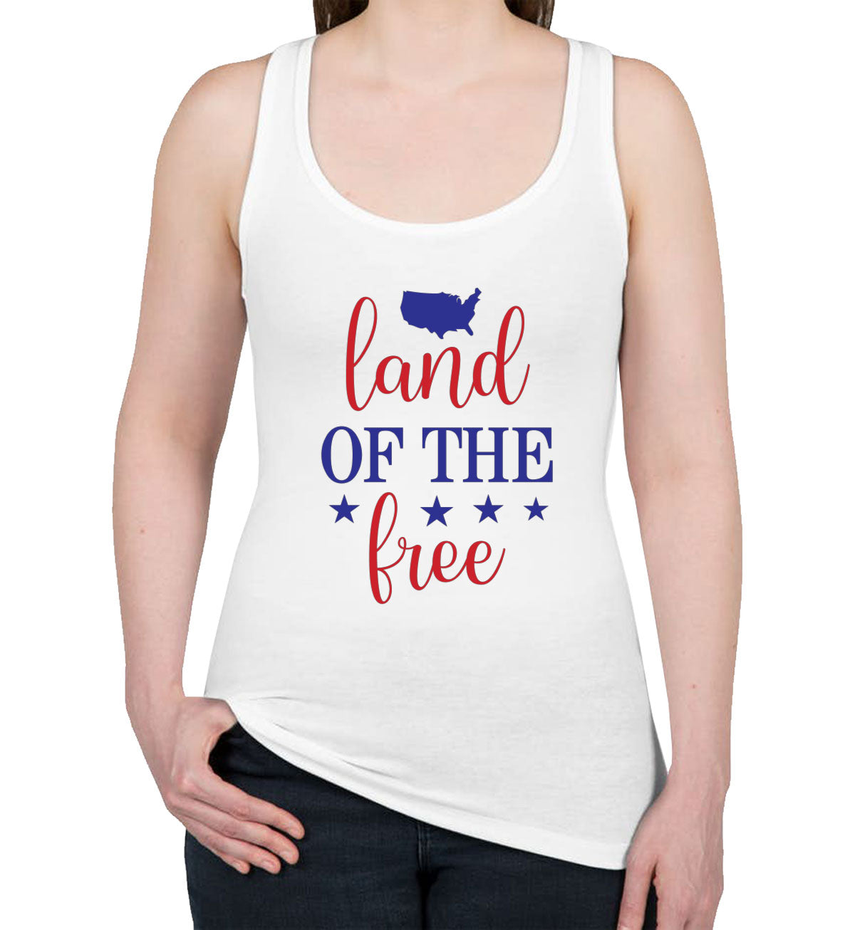 Land Of The Free Patriotic Women's Racerback Tank Top