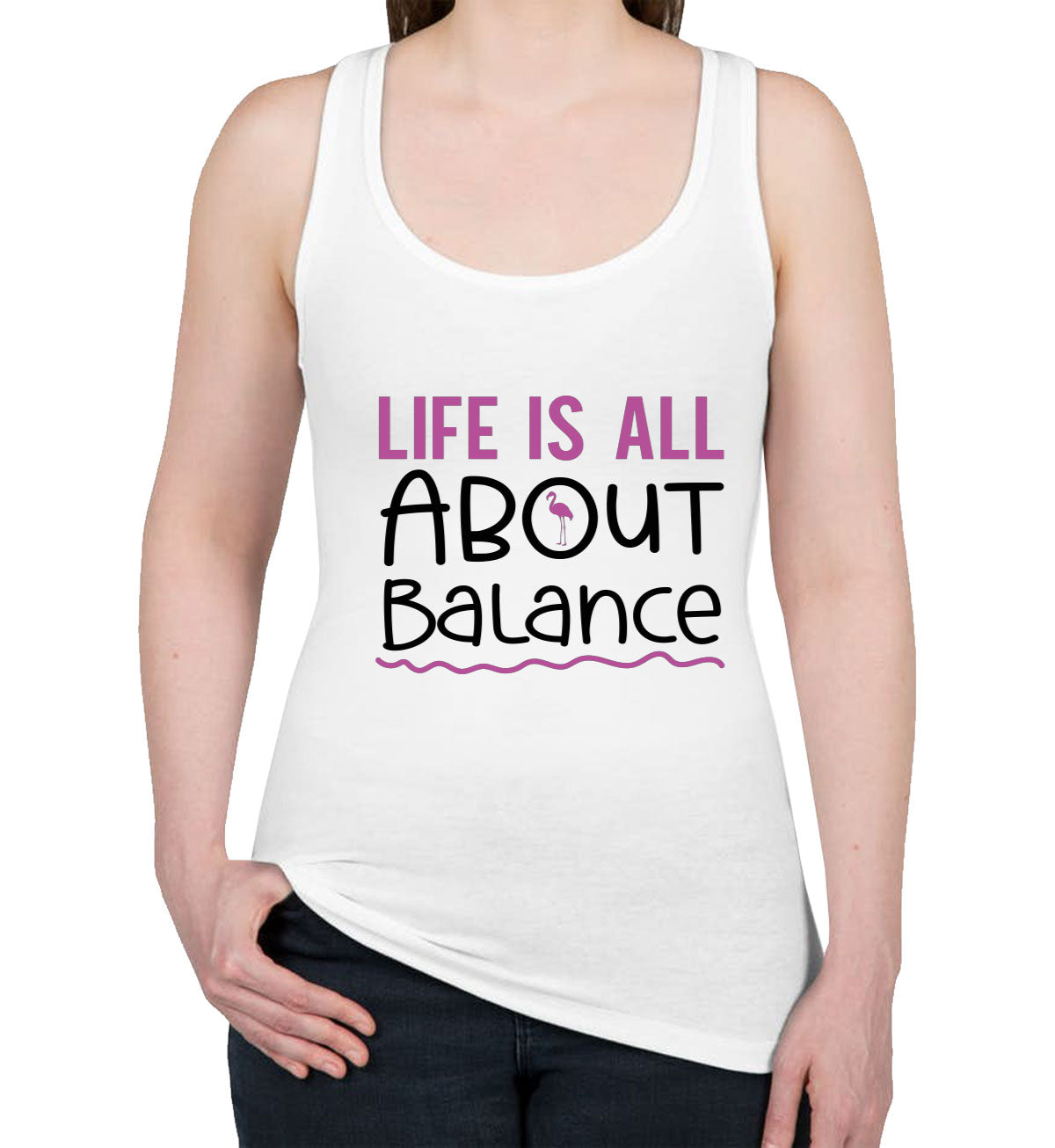 Life Is All About Balance Flamingo Women's Racerback Tank Top