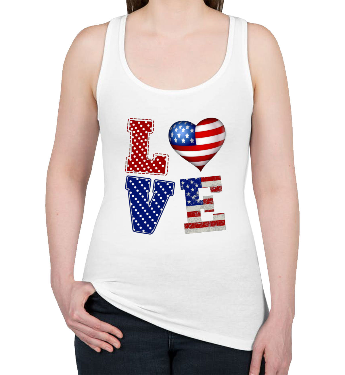 Love USA America Patriotic Women's Racerback Tank Top